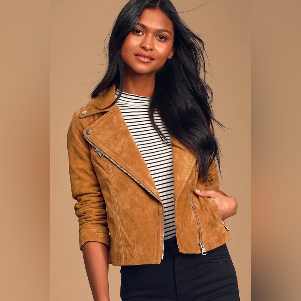 BAGATELLE NYC Tan Suede Leather Moto Jacket